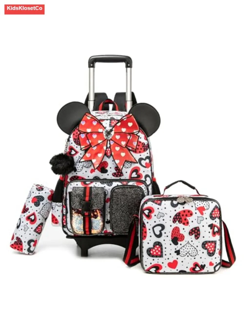 Roller Backpack for Girls with Lunch Bag and Pencil Case, 16.5